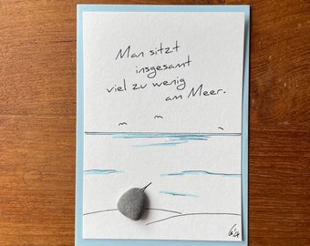 Kieselsteinbild Lustige Spruchkarte "Am Meer..."