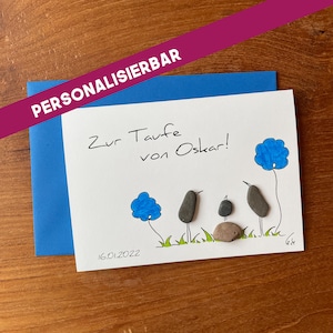 Kieselsteinbild Klappkarte "Zur Taufe von ..." personalisierbar!
