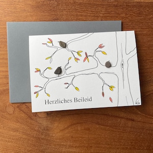 Kieselsteinbild Klappkarte "Herzliches Beileid"