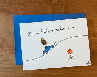 Kieselsteinbild Klappkarte "Zum Führerschein ..."