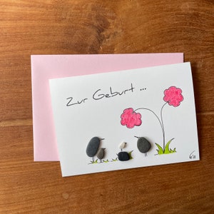 Kieselsteinbild Postkarte "Zur Geburt..."