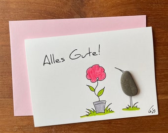 Kieselsteinbild Klappkarte "Alles Gute!"