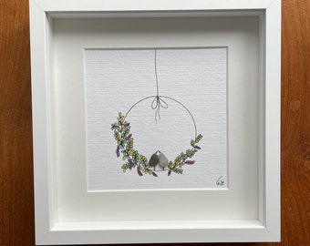 Pebble picture boom wreath with 2 birds