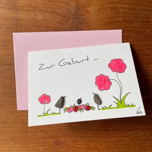 Kieselsteinbild Postkarte "Zur Geburt..."