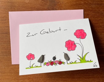 Kieselsteinbild Postkarte "Zur Geburt..."