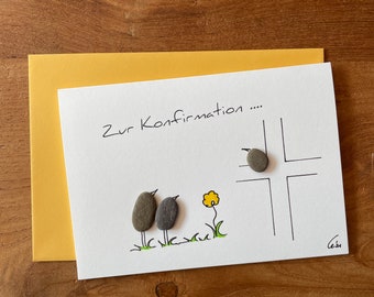 Kieselsteinbild Postkarte "Zur Konfirmation..."