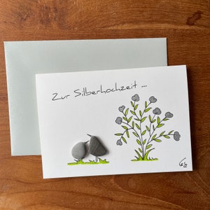 Karte "Zur Silberhochzeit" Kieselsteinbild Klappkarte