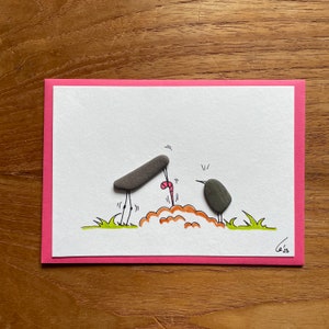 Kieselsteinbild Postkarte Vögel mit Wurm