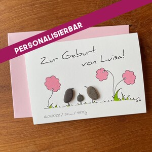 Kieselsteinbild Klappkarte "Zur Geburt von ..." personalisierbar!