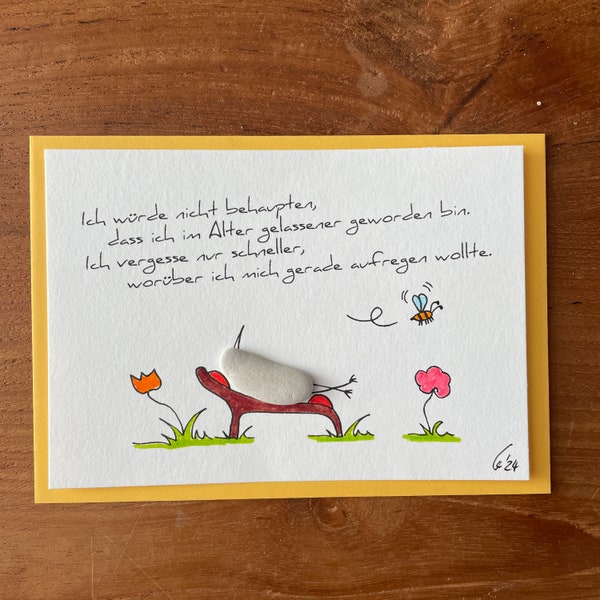 Kieselsteinbild Postkarte Lustige Spruchkarten "älter werden"