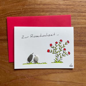 Kieselsteinbild Klappkarte "Zur Rosenhochzeit ..."
