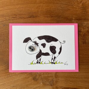 Postkarte Kieselsteinbild "Schwein" Glücksbringer