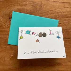 Kieselsteinbild Postkarte "Zur Porzellanhochzeit..."