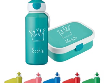 Rosti Mepal Brotdose / Lunchbox & Trinkflasche Set "Krone" mit Name personalisiert | Geschenkidee für Kinder Geschenk zur Einschulung