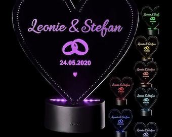 personalisierte  LED Lampe 3D Leuchte "Ring Motiv" Meilenstein | mit Wunschname | Valentinstagsgeschenk zur Hochzeit 2021 Geschenk Jahrestag