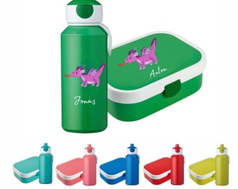 Rosti Mepal Brotdose / Lunchbox & Trinkflasche Set "Drache" mit Name personalisiert | Geschenkidee für Kinder Geschenk zur Einschulung