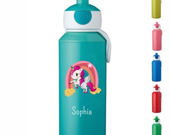 Rosti Mepal Trinkflasche "Einhorn farbig" mit Name personalisiert | Geschenkidee für Kinder | Geschenk zur Einschulung | Kindergeburtstag