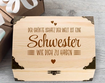 Schatztruhe mit Gravur "Der größte Schatz der Welt ist eine Schwester wie Dich zu haben" | Geschenk | Lieblingsschwester Geschwistergeschenk