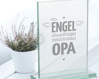 Glaspokal mit Gravur "Engel ohne Flügel nennt man Opa" - Geschenkidee für Großeltern