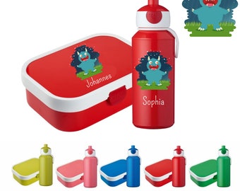 Rosti Mepal Brotdose / Lunchbox & Trinkflasche Set "Monster" mit Name personalisiert | Geschenkidee für Kinder Geschenk zur Einschulung