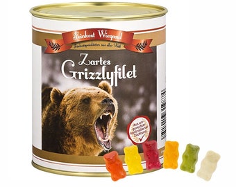 geniales Spaßgeschenk "Grizzlyfilet aus der Dose" | Haribo Gummibärchen | kleines Präsent | Mitbringel | Männergeschenke | Naschkatze