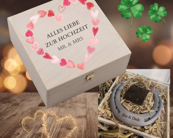 echt getragenes Hufeisen mit Gravur inkl. Holzbox "Alles Liebe zur Hochzeit - Mr & Mrs" | personalisierte  Geschenke | Hochzeit Trends 2024