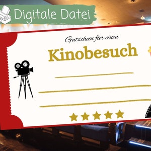 Bono de cine imprimible | Plantilla de regalo personalizable | Experiencias cinematográficas únicas