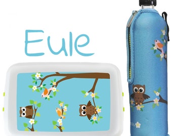 Trinkflasche und Lunchbox Motiv Eule