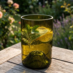 Upcycling Trinkglas (300 ml) aus einer Weinflasche – Handgefertigtes Glas-Unikat für Wasser, Wein & Säfte - plastikfrei