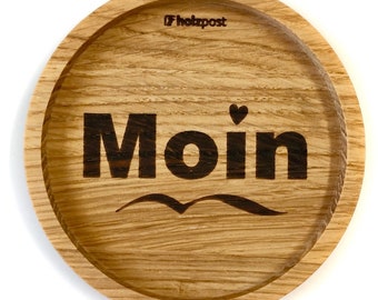 Wooden coaster "Moin Herz" - bottle coaster made of solid oak