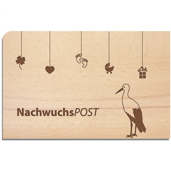 Postkarte aus Buchenholz "NachwuchsPOST"