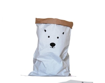 Weißer Papiersack mit Eisbär-Motiv – Aufbewahrungssack für Kinder, skandinavische Deko