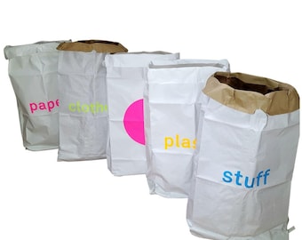 5er Set Papiersäcke aus Altpapier – Aufbewahrung für Papier, Plastik, Kleidung & mehr, stylische Organizer, plastikfrei