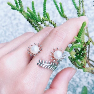 Mimosa Ring Sterling Silver organic flower seed sterling silver jewelry earth lover pearl green mimosa ring gold vermeil