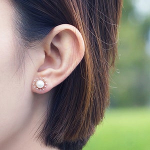 Mimosa Studs Sterling Silver organic flower seed sterling silver jewelry earth lover pearl green mimosa