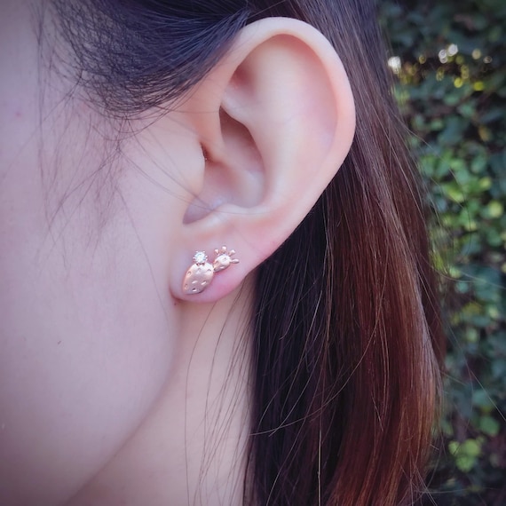 Prickly Pear Stud Earrings (Rose Gold Vermeil) Sterling Silver with natural garnet fruit center cactus lover necklace