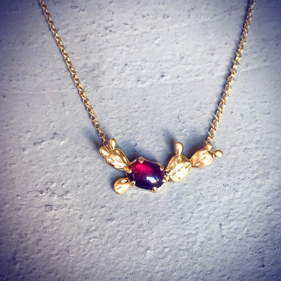 Prickly Pear Pendant (Gold Vermeil) Sterling Silver with natural garnet fruit center cactus lover necklace