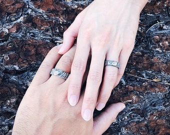 Tree Rings Sterling Silver Couple Ring Mens Band