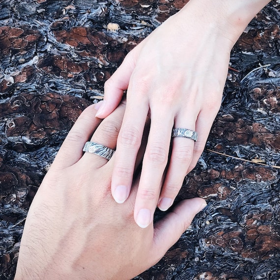 Tree Rings Sterling Silver Couple Ring Mens Band