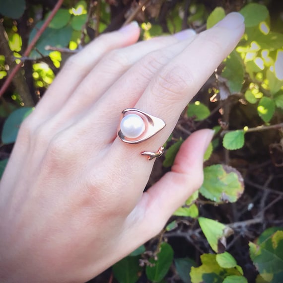 Dew Pearl Ring Sterling Silver Rose Gold Plated organic morning dew drop on leaves sterling silver jewelry earth lover pearl