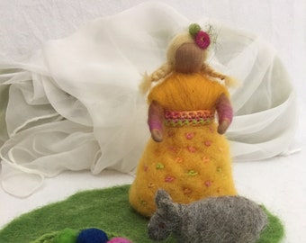 Easter child, Easter bunny, Easter eggs felted Waldorf type seasonal table