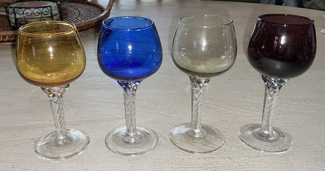 Mgoblets Vtg Hand Blown Colored Mini Goblets Twisted Stem Set of 4 - Etsy