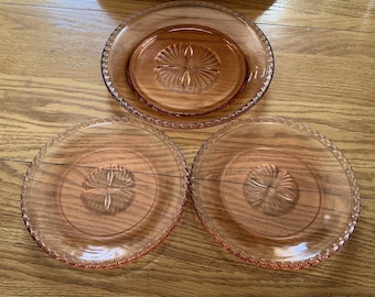 Juego de 3 platos vintage Fostoria Captiva con diseño de conchas, color rosa, de 8" y 10".