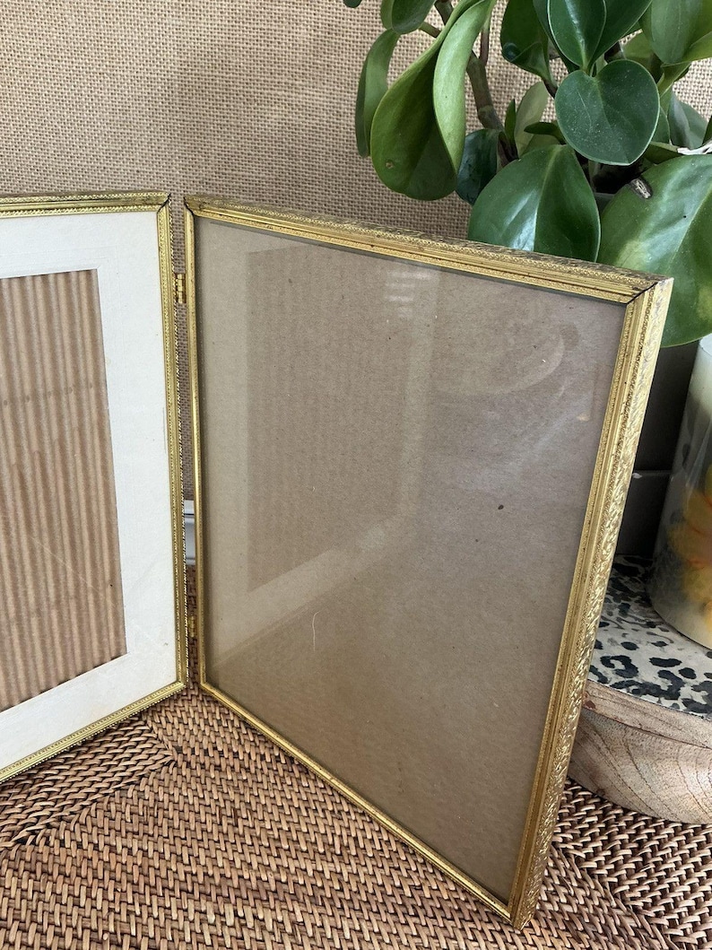 Vintage MCM Ornate Gold Tone Metal Bi-fold Double 8x10 Hinged Picture ...