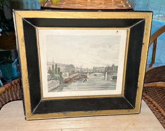 Vintage French Paris Chic Vue Des Quais Framed Print 1950s 8x7