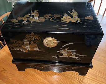 Vintage Japanese Chest Asian Lacquered Storage Chest and Writing Table