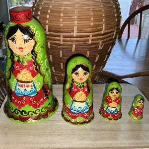 Scarf Covering Russian 4 Pce Matryoshka Nesting Doll - 7