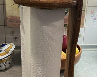 Vintage Wooden Solid Oak Farmhouse Vertical Paper Towel Holder Country Kitchen