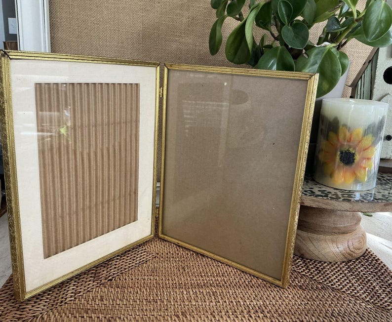 Vintage MCM Ornate Gold Tone Metal Bi-fold Double 8x10 Hinged Picture ...