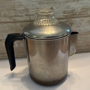Revere Ware 6 Cup Percolator - Pre-1961 w/ Original Handle Design & Glass Knob